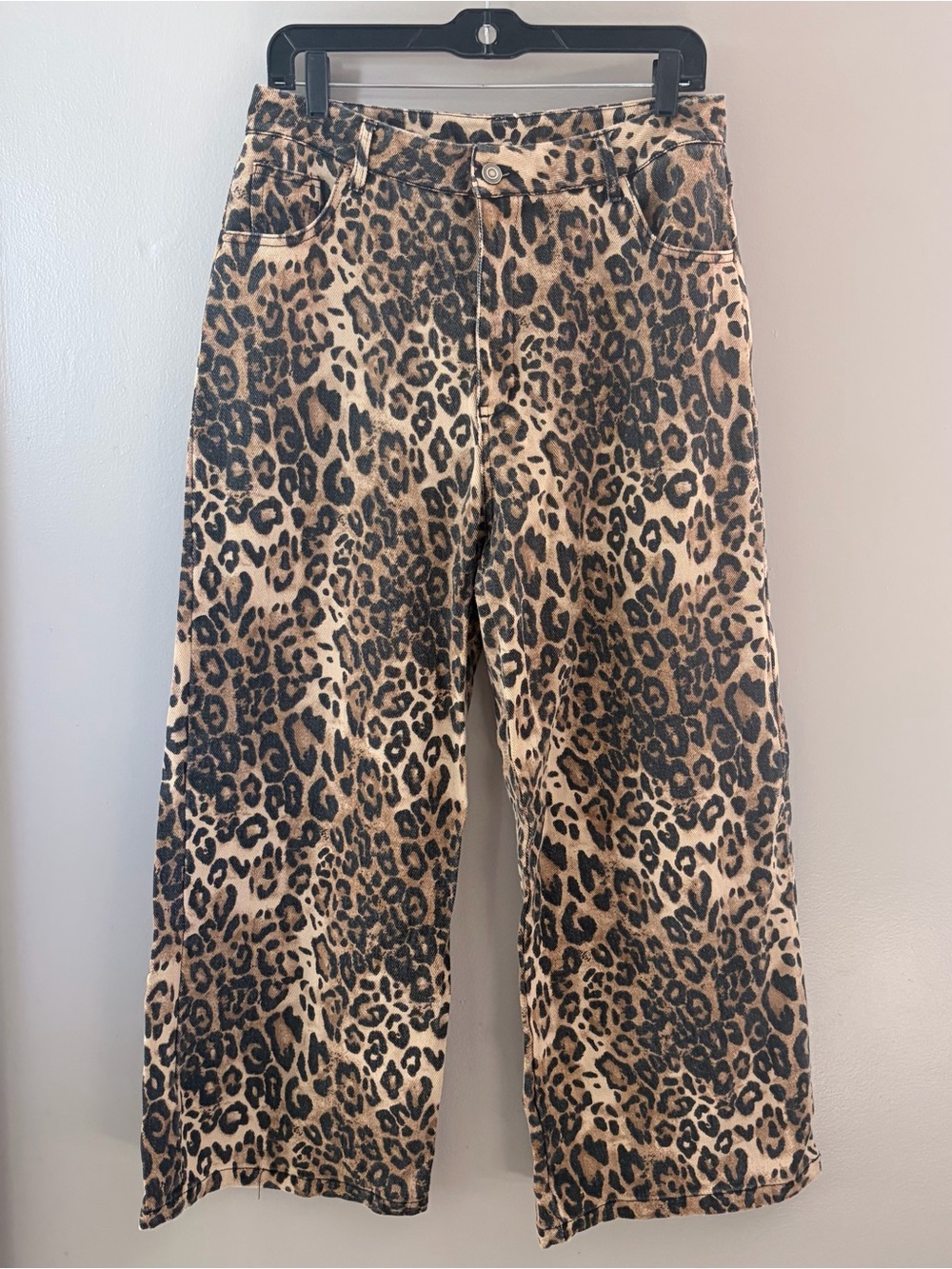 Leopard Print Wide Leg Pants Size Large Cider